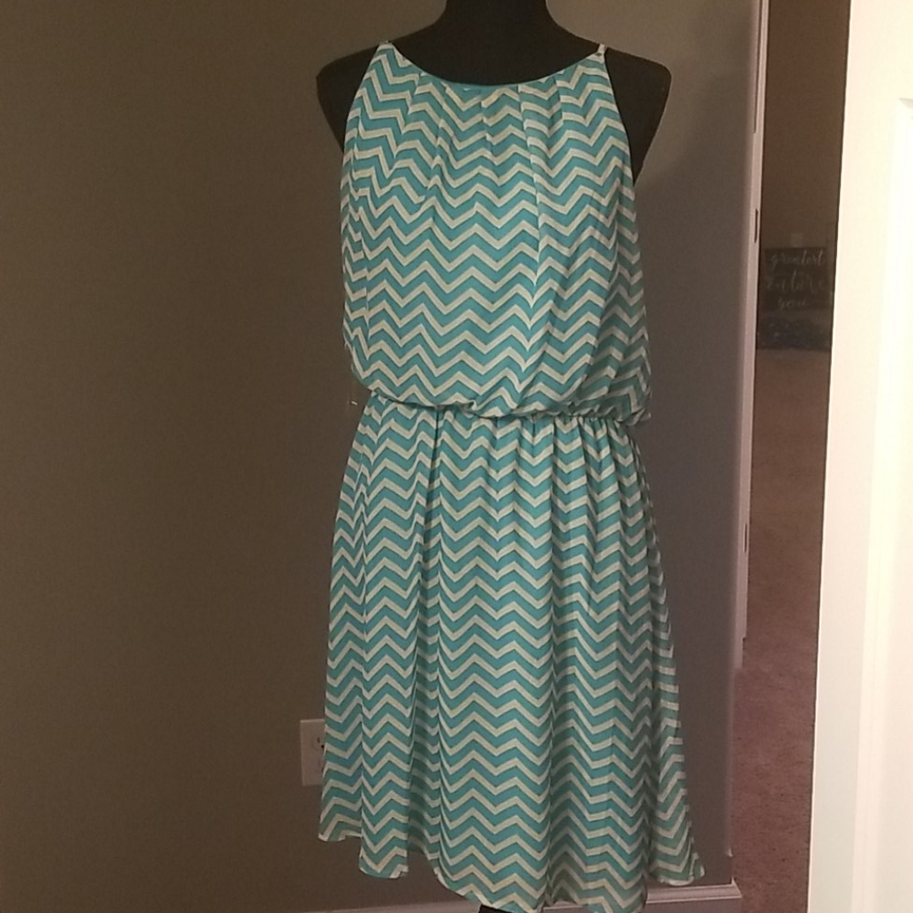 Teal and beige Chevron dress